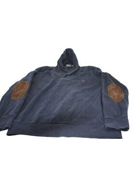 Polo Ralph Lauren XL Navy Cotton Pullover Cowl Neck Sweater Suede Elbow Patch